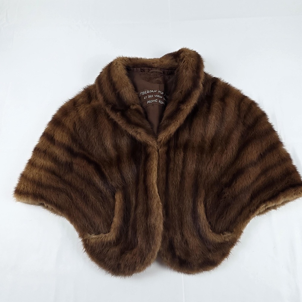 Vintage Siberian Fur Store Shawl Womens One Size Brown Fur Wrap Mink